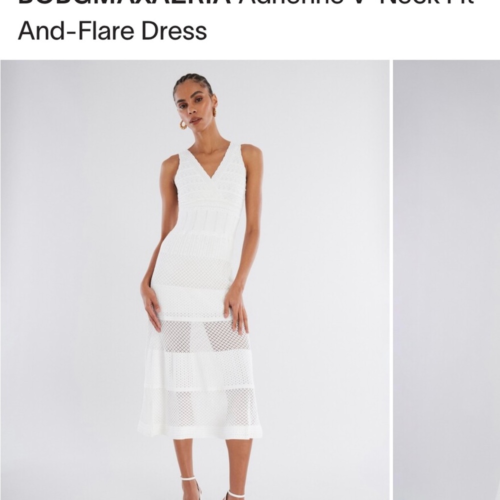 BCBGMAXAZRIA Adrienne V-Neck Fit-And-Flare Dress, White, XS